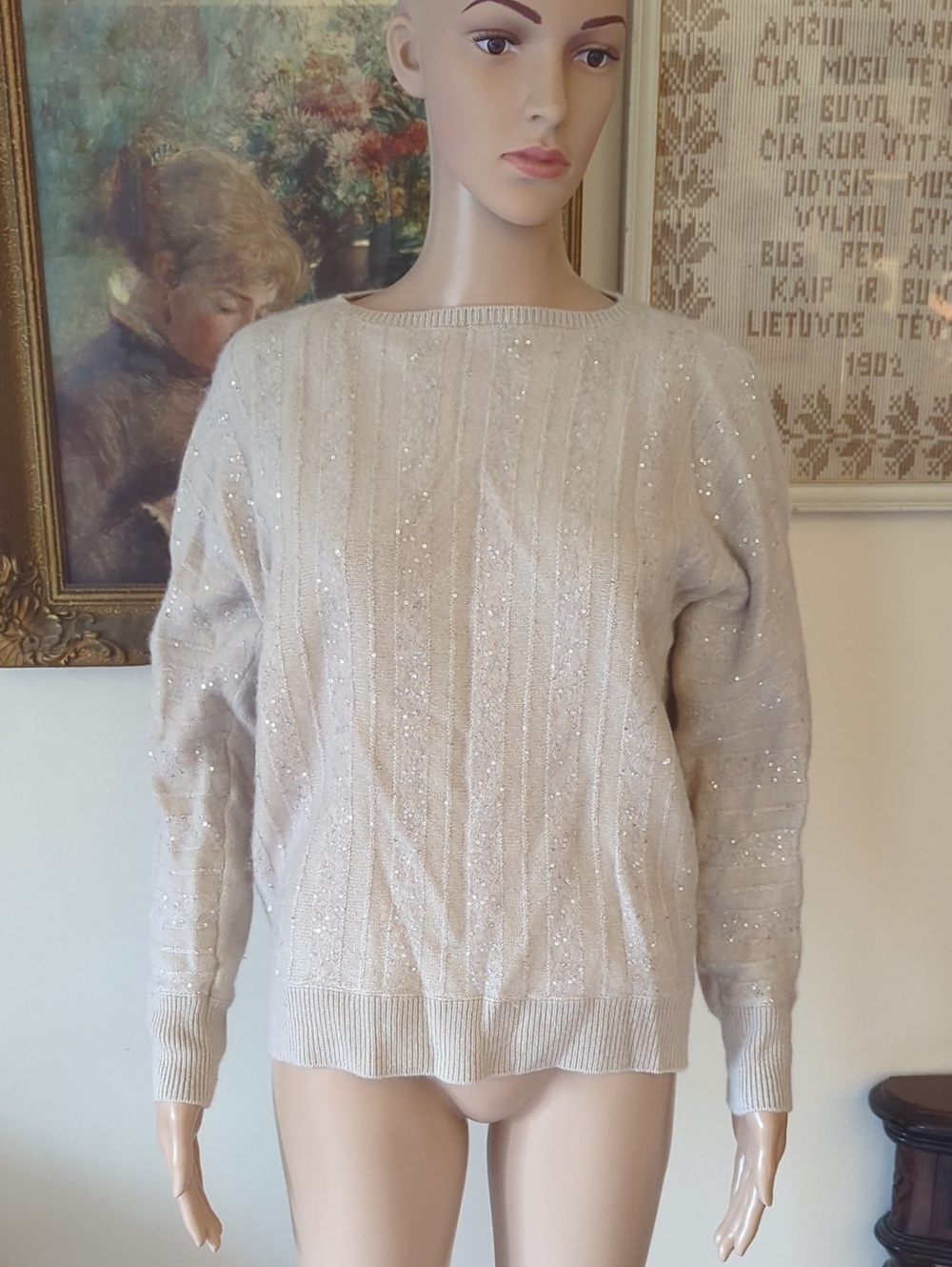 Fabianna Filippi Sequin Embellished Ribbed Sweater Cream